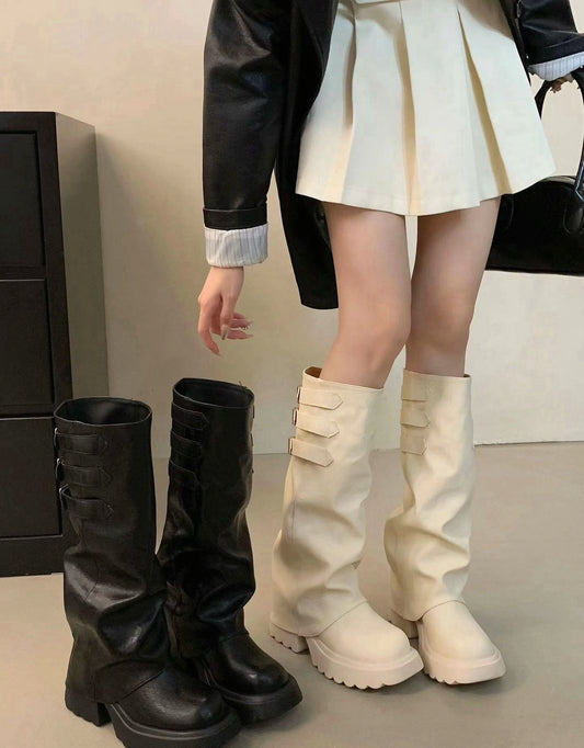 柔霧寬筒釦飾厚底靴 S642 商品圖 1