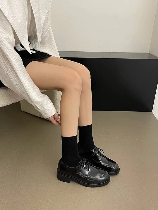 極簡真皮亮面牛津鞋｜黑色｜4cm 微增高