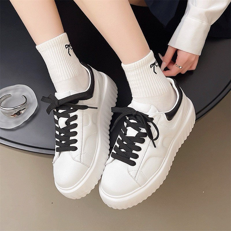 預售限定！韓國全真皮立體壓紋厚底小白鞋👟黑白百搭款