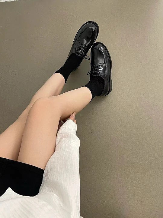 極簡真皮亮面牛津鞋｜黑色｜4cm 微增高