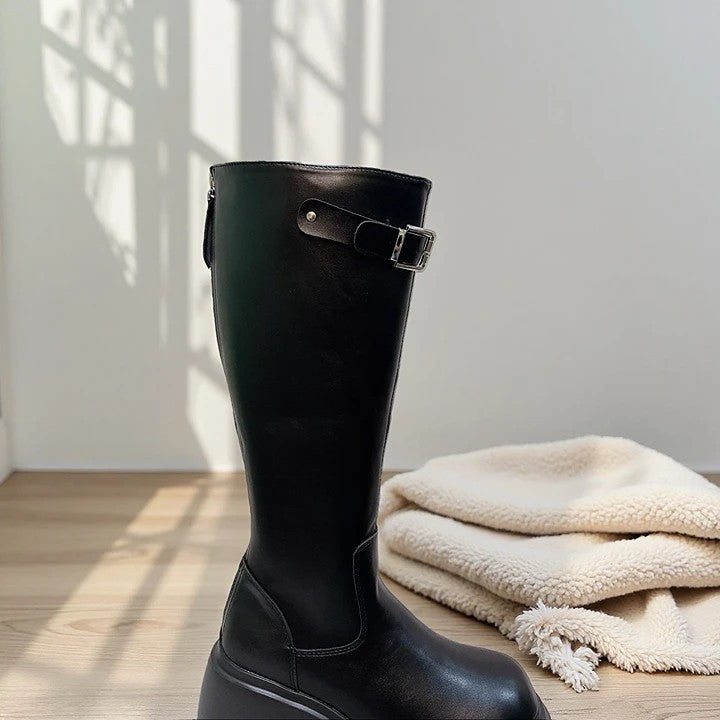 🖤🤍 韓國極簡扣環厚底騎士靴｜比例神助攻・腿長顯瘦神器（B388）