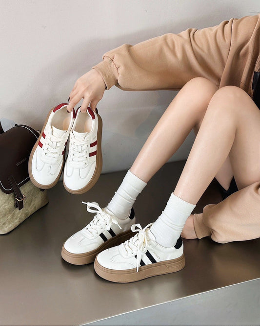 預售限定！真皮條紋撞色厚底德訓鞋👟4cm顯瘦百搭款