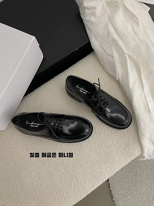 極簡真皮亮面牛津鞋｜黑色｜4cm 微增高