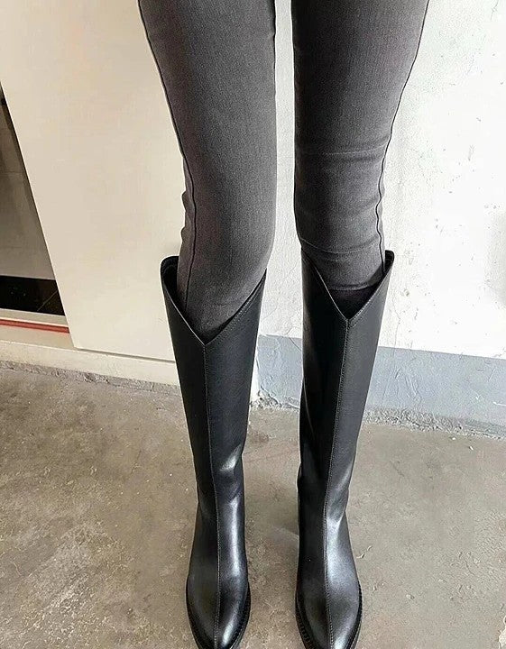 韓國真皮V口俐落西部長靴｜顯腿長必收款 黑/棕