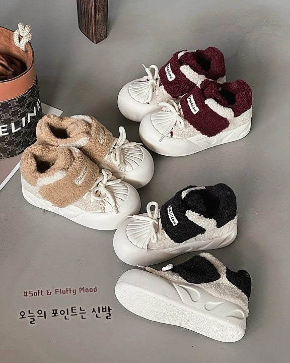 韓國暖雲絨絨厚底小奶鞋｜保暖顯高5cm・軟萌系冬日鞋（S715）