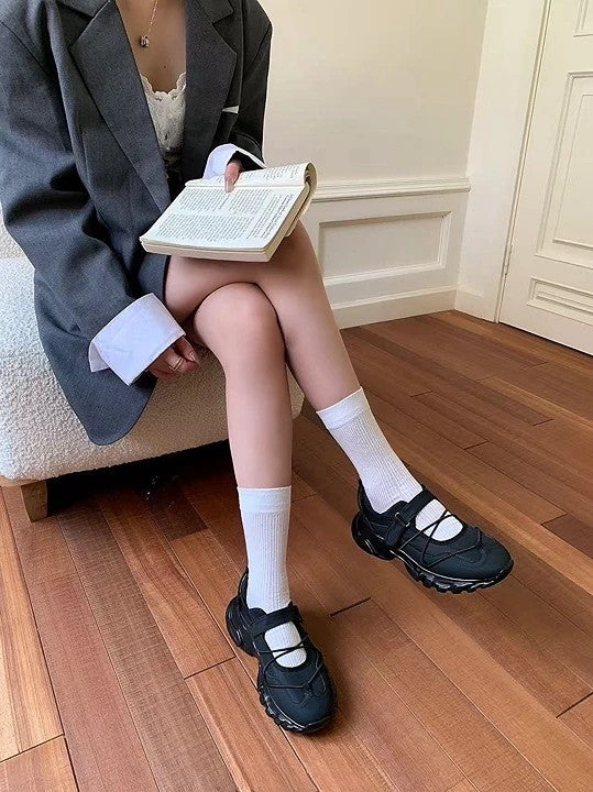 Sporty Mary Jane 厚底混搭瑪莉珍鞋｜黑/灰/米