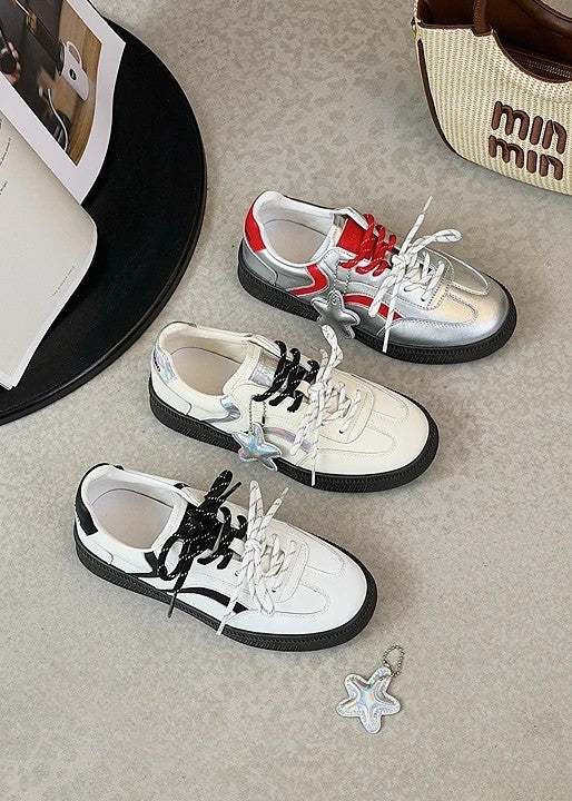 韓國真皮星星拼接厚底德訓鞋｜低調亮感 × 百搭比例感（S912）