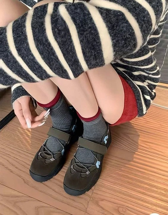 機能風魔鬼氈厚底休閒鞋｜棕/米｜3.5cm 增高