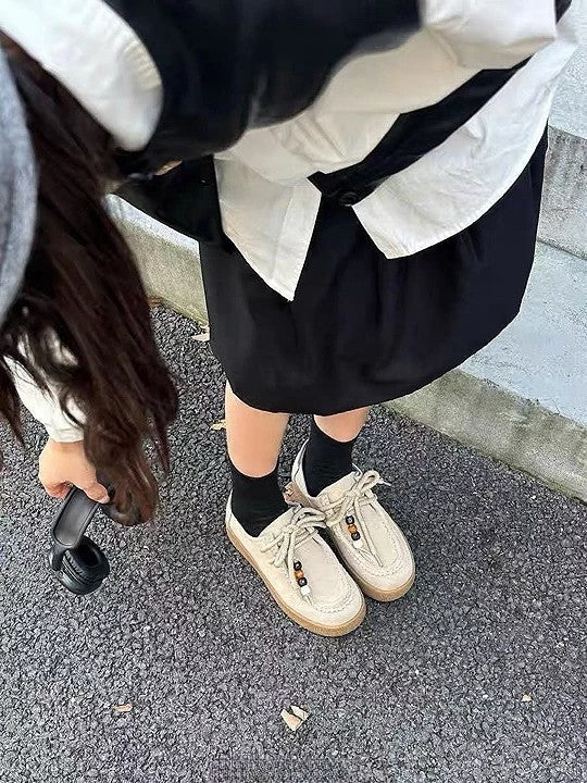 真皮麂皮串珠厚底休閒鞋｜棕/杏/咖啡