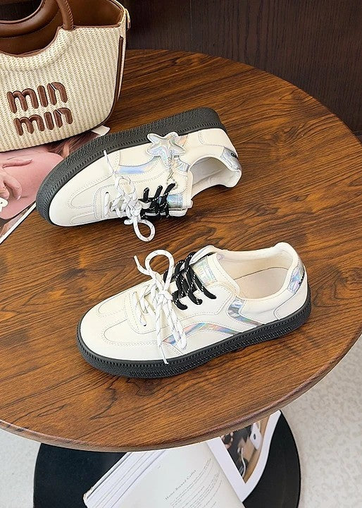 韓國真皮星星拼接厚底德訓鞋｜低調亮感 × 百搭比例感（S912）