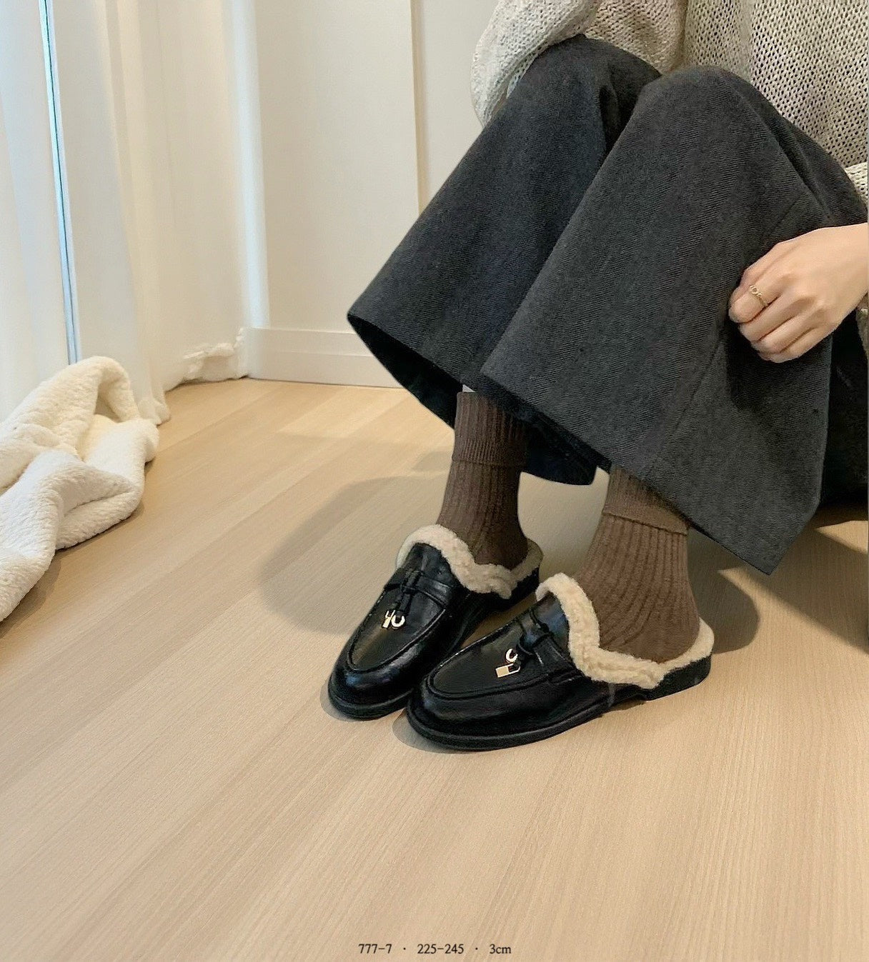 韓國絨毛樂福穆勒鞋｜軟綿保暖半拖鞋・甜感又實穿｜黑/駝/咖啡（M311）