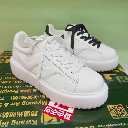 預售限定！韓國全真皮立體壓紋厚底小白鞋👟黑白百搭款