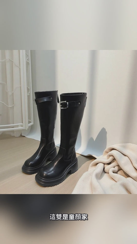 🖤🤍 韓國極簡扣環厚底騎士靴｜比例神助攻・腿長顯瘦神器（B388）